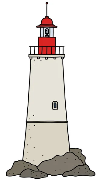 Vectorized Hand Drawing Funny Old Stone Lighthouse — Stock Vector