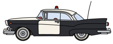 Vectorized el komik bir eski Amerikan polis araba çizimi