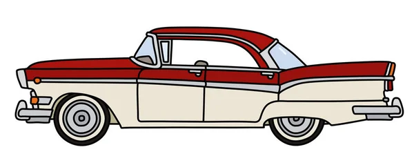 Dibujo Vectorizado Mano Divertido Viejo Coche Americano Rojo Blanco — Vector de stock