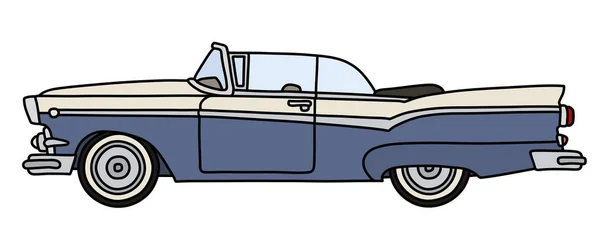 Die Vektorisierte Handzeichnung Eines Lustigen Alten Blauen Amerikanischen Cabriolets — Stockvektor
