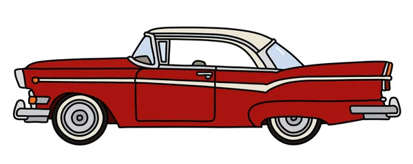 Dessin Vectorisé Main Drôle Vieux Coupé Rouge Américain — Image vectorielle