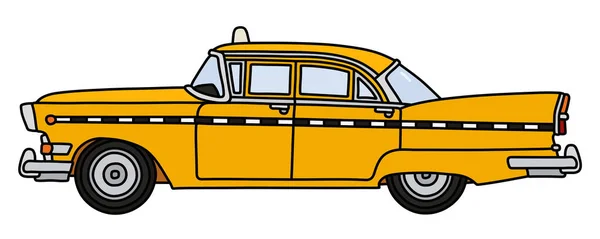 Disegno Mano Vettorializzato Divertente Vecchio Taxi Giallo Americano — Vettoriale Stock