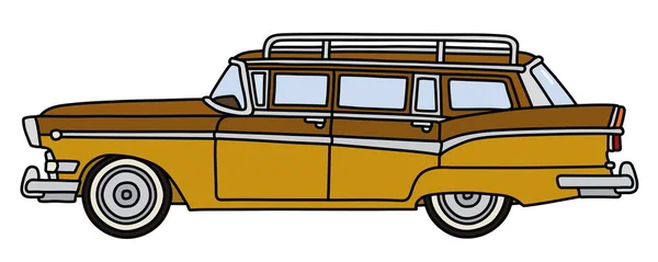 Vectorized Hand Drawing Funny Old Big American Station Wagon — Stock Vector