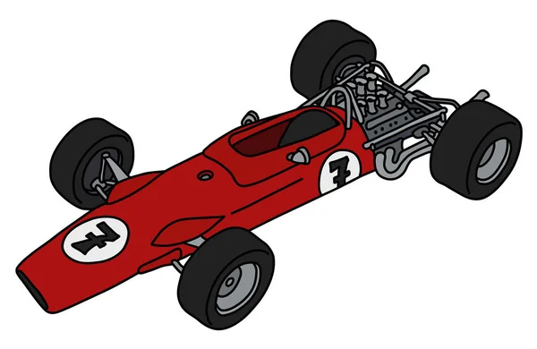 Gevectoriseerde Hand Tekening Van Een Oude Rode Formule Een Raceauto — Stockvector