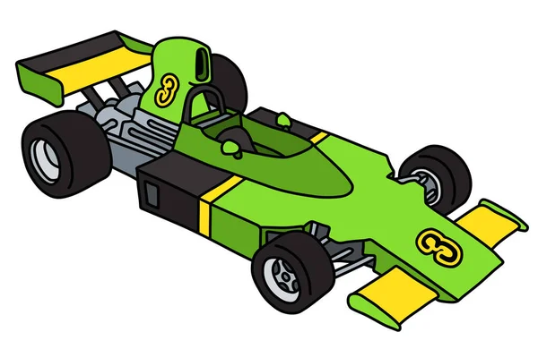 Vectorized Hand Drawing Green Formula One Racecar — Stock Vector