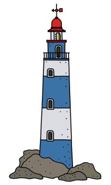Mavi ve beyaz taş deniz feneri
