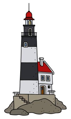 Eski siyah beyaz taş deniz feneri