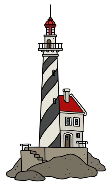 古い黒と白の石の灯台 — ストックベクタ