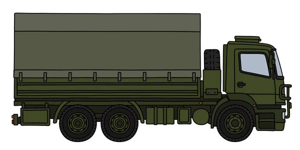 Dibujo Mano Camión Militar Verde Oscuro — Vector de stock