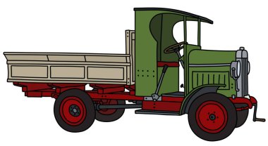 Vectorized el bir vintage yeşil kamyon dolusu çizimi