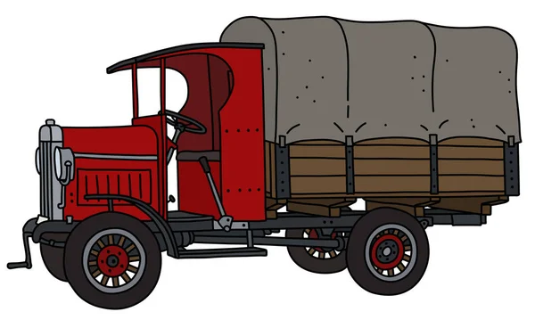 Dessin Main Vectorisé Camion Couverture Livraison Rouge Vintage — Image vectorielle