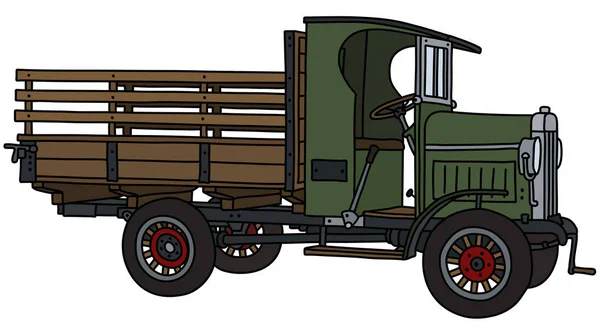 Die Vektorisierte Handzeichnung Eines Grünen Oldtimer Lastwagens — Stockvektor