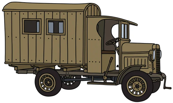 ヴィンテージ砂軍用トラックの描画ベクトル化された手 — ストックベクタ
