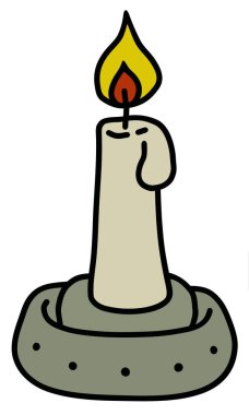 Vectorized el bir mum ile küçük bir seramik lamba çizimi