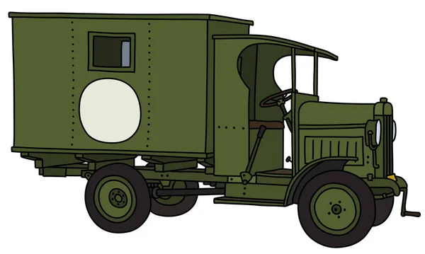 ビンテージの軍用救急車トラックの描画ベクトル化された手 — ストックベクタ