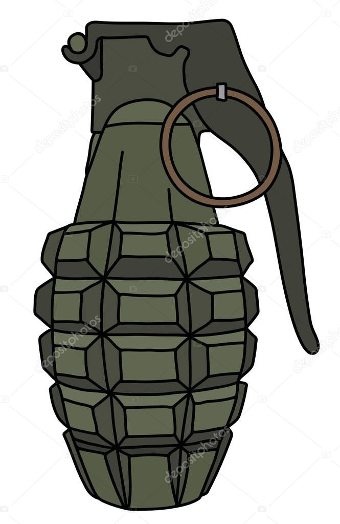 The vectorized hand drawing of a  khaki defense hand grenade