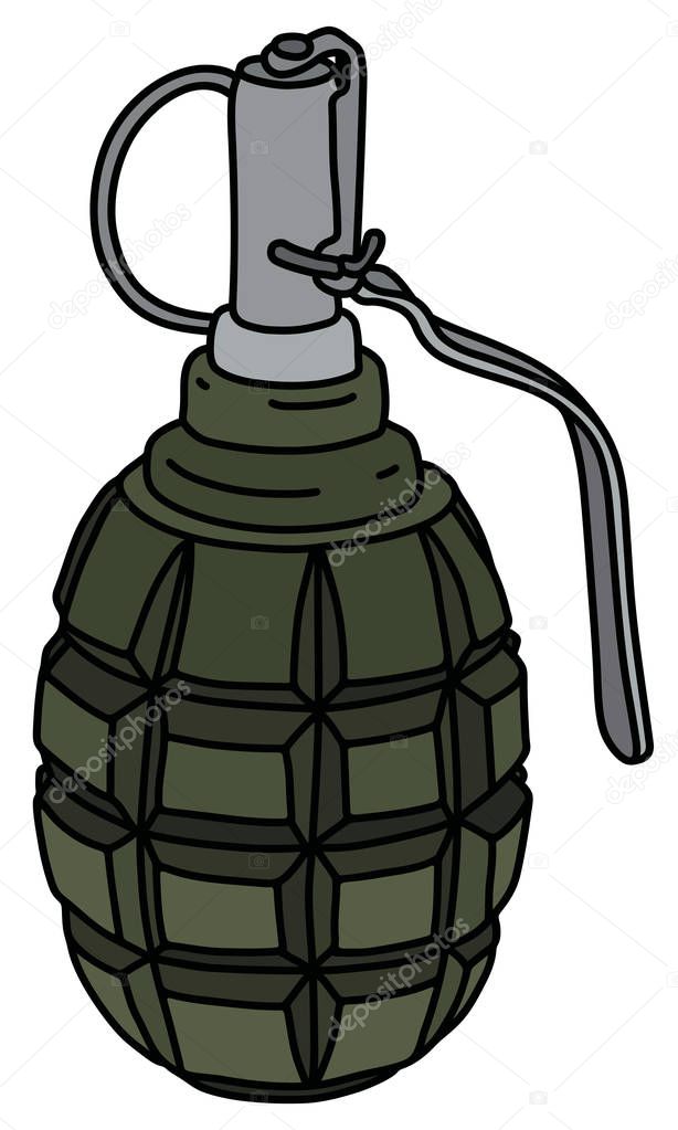 The vectorized hand drawing of a  khaki defense hand grenade