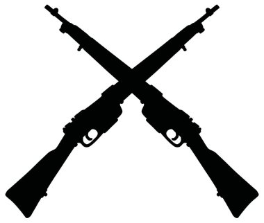Vectorized el iki eski askeri tüfek siyah bir siluet çizimi