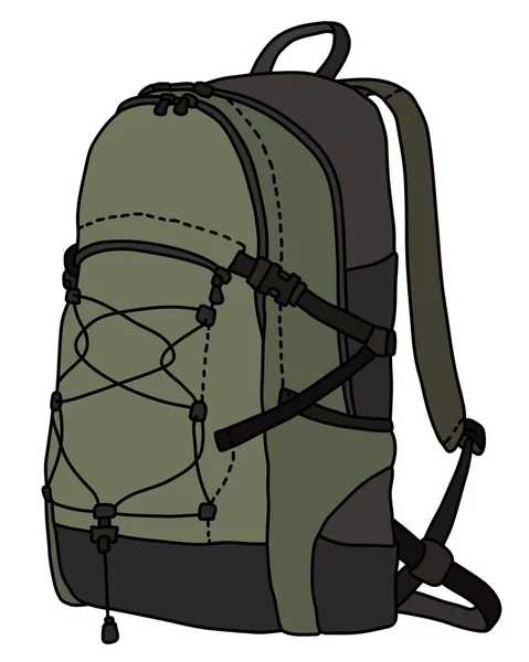 緑と黒の旅行バックパックのベクトル手描画 — ストックベクタ