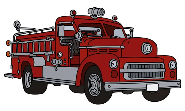Die Vektorisierte Handzeichnung Eines Alten Roten Feuerwehrfahrzeugs — Stockvektor