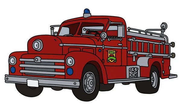 Disegno Vettoriale Mano Vecchio Camion Dei Pompieri Rosso — Vettoriale Stock