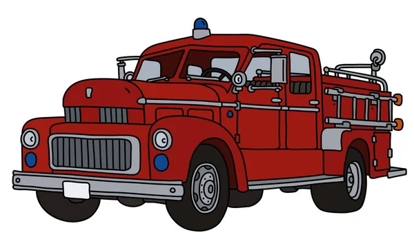 Die Vektorisierte Handzeichnung Eines Alten Roten Feuerwehrfahrzeugs — Stockvektor