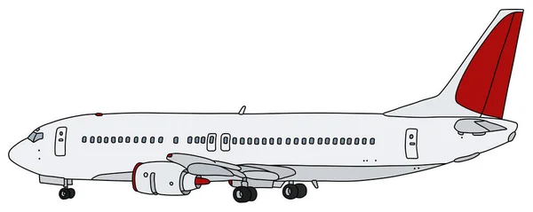 Dibujo Vectorizado Mano Avión Línea Reacción Rojo Blanco — Vector de stock