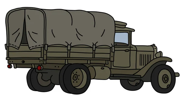 古いカーキ ミリタリー トラックの描画ベクトル化された手 — ストックベクタ