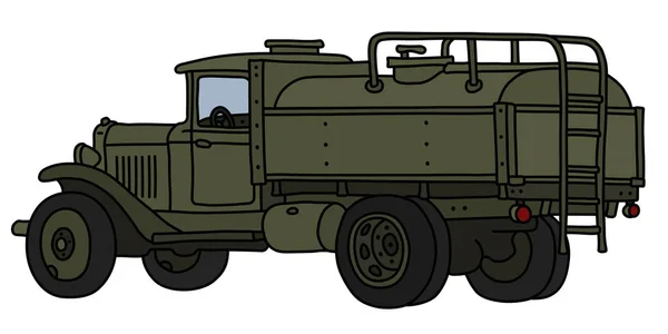 Die Vektorisierte Handzeichnung Eines Alten Khakifarbenen Militär Tanklastwagens — Stockvektor