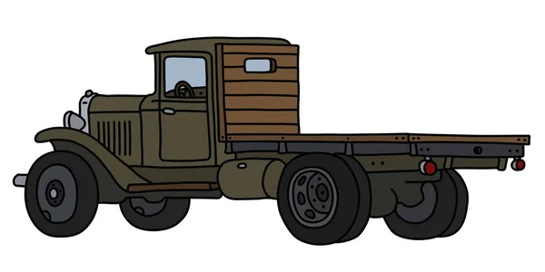 Die Vektorisierte Handzeichnung Eines Klassischen Khakifarbenen Lastwagens — Stockvektor