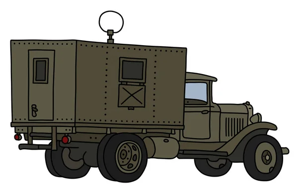 古い軍用無線トラックの描画ベクトル化された手 — ストックベクタ