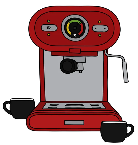 Den Røde Elektriske Espressomaskinen Svarte Kaffekopper – stockvektor