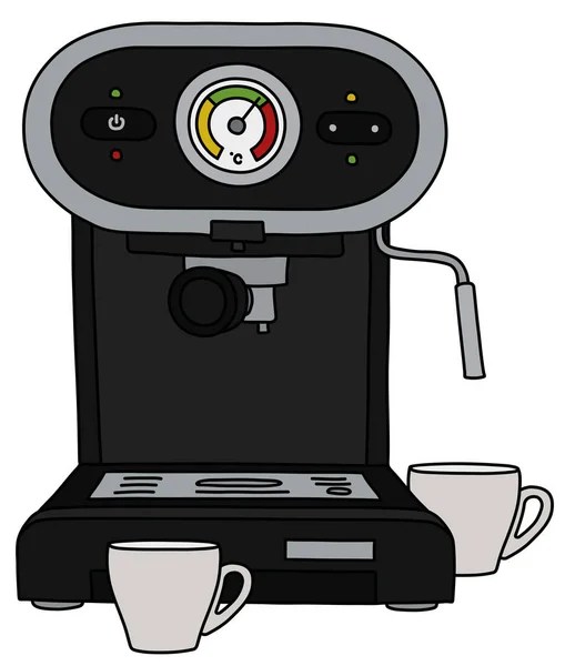 Den Svarte Elektriske Espressomaskinen Hvite Kopper – stockvektor