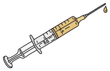 The vectorized hand drawing of a plastic syringe clipart