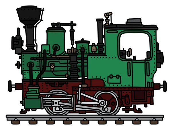 一辆绿色小蒸汽机车的矢量手绘 — 图库矢量图片