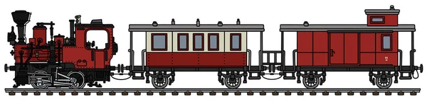 Desenho Mão Vetorizado Pequeno Trem Vapor Vermelho Vintage —  Vetores de Stock