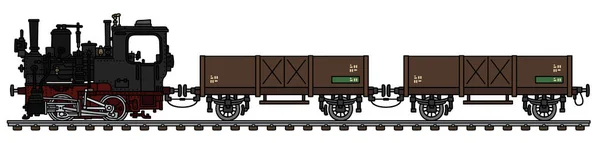 一辆老式小型蒸汽货运列车的矢量手绘 — 图库矢量图片