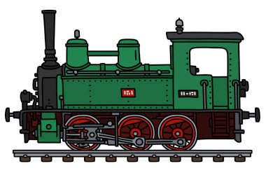 Vectorized el Klasik yeşil küçük buharlı lokomotif çizimi