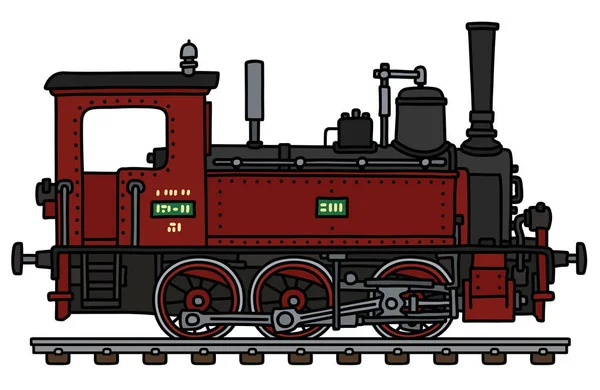 Gevectoriseerde Hand Tekening Van Een Vintage Rode Kleine Stoomlocomotief — Stockvector