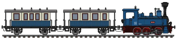 Gevectoriseerde Hand Tekening Van Een Vintage Blauwe Persoonlijke Kleine Stoomtrein — Stockvector