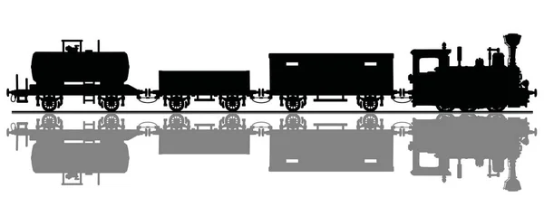 Zwarte Silhouet Van Een Vintage Goederentrein Met Kleine Stoom — Stockvector