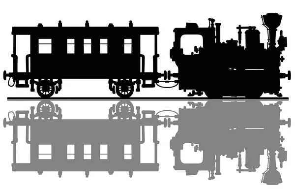 Silhouette Noire Une Petite Locomotive Vapeur Vintage Wagon Passager — Image vectorielle