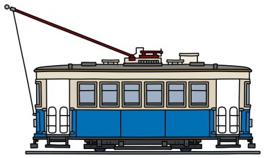 Klasik mavi ve beyaz tramvay