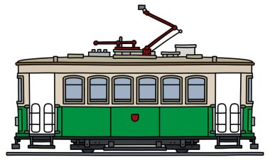 Vintage yeşil ve beyaz tramvay
