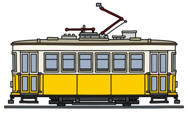 Eski sarı ve beyaz tramvay