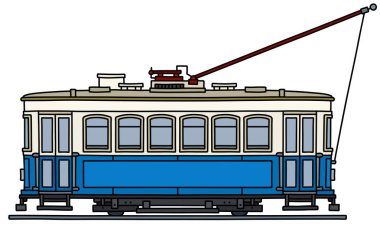 Klasik mavi ve beyaz tramvay