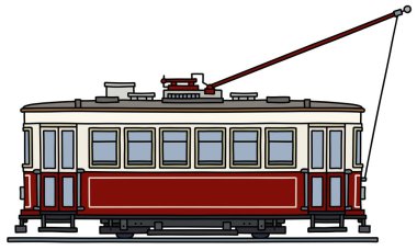Klasik koyu kırmızı ve beyaz tramvay