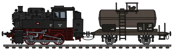 Die Alte Schwarze Dampflokomotive Und Der Kesselwagen — Stockvektor