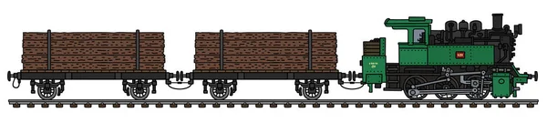 Desenho Manual Vetorizado Trem Vapor Madeira Vintage —  Vetores de Stock