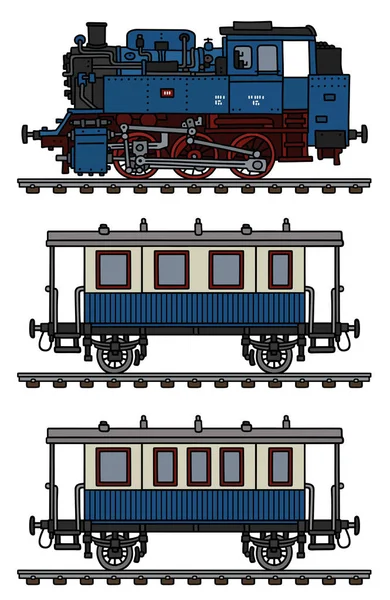 老式蓝色客运蒸汽火车 — 图库矢量图片